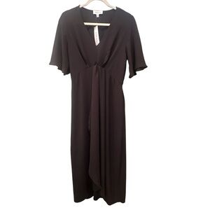 Gilli Black Midi Dress Cinch Waist Faux Wrap Career Party Goth Sz Med NWT